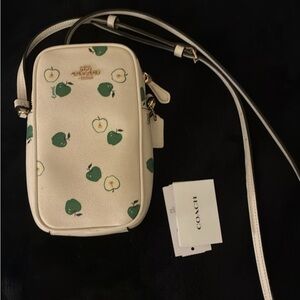 Coach Cream and Green Apple Print Crossbody Bag